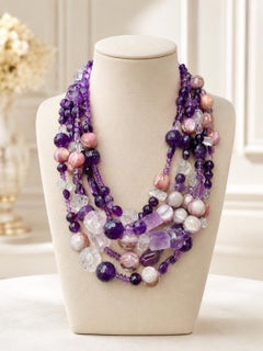 Nicholas Varney Amethyst Quartz Multi Strand Bead Necklace w/ 18k Gold Clasp