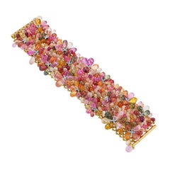 Nicholas Varney Multi-Colored Sapphire Diamond Gold Modernist Cuff Bracelet