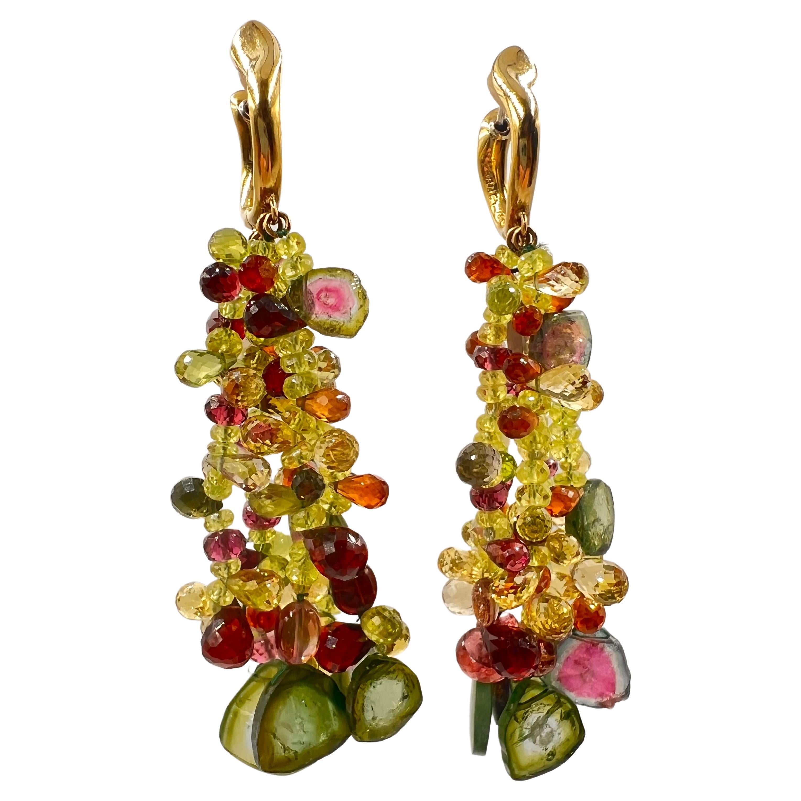 Nicholas Varney Multicolored Tourmaline Drop Earrings For Sale