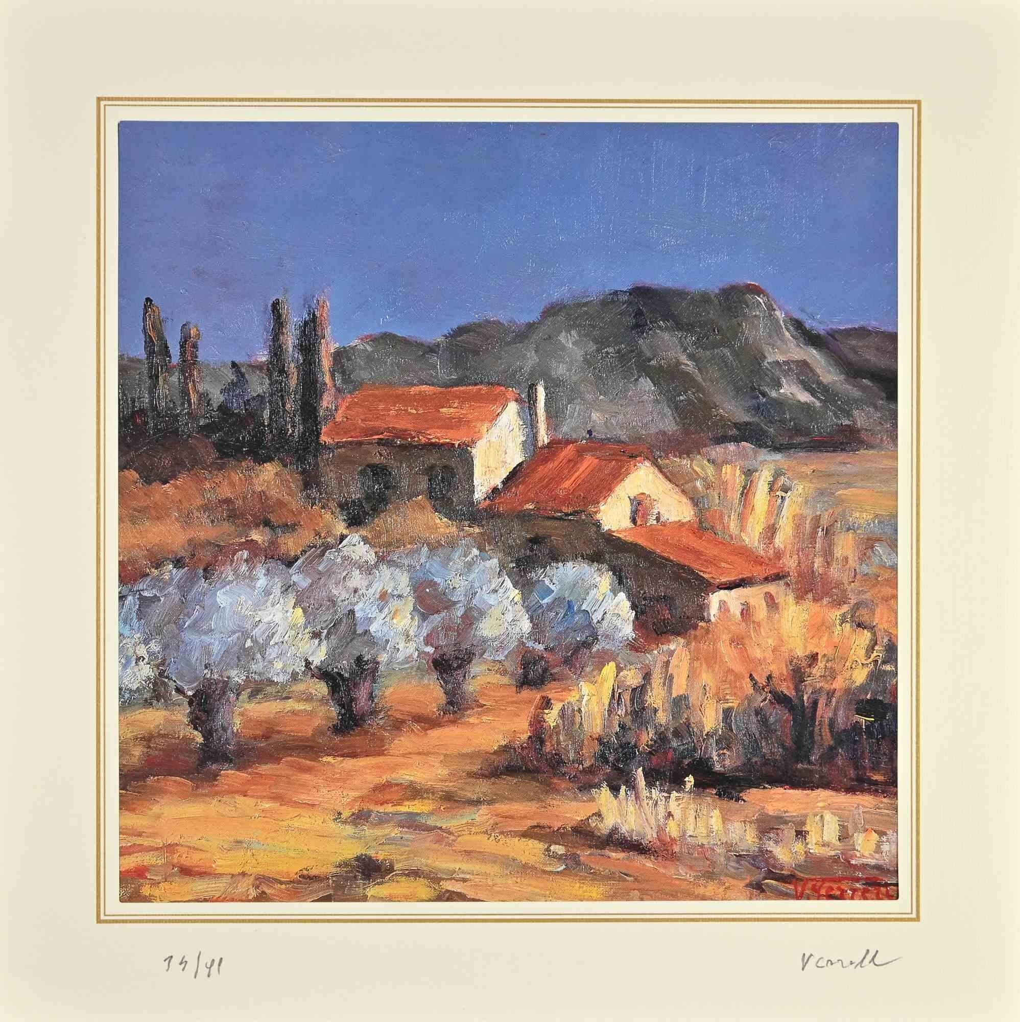 Landscape is a lithograph attributed to Nicholas Verrall (1945)  in the Late 20th Century.

Hand-signed on the right corner. Numbered, Edition, 14/99, on the left margin. On the back is the label of the certificate of  authenticity.

The artwork is