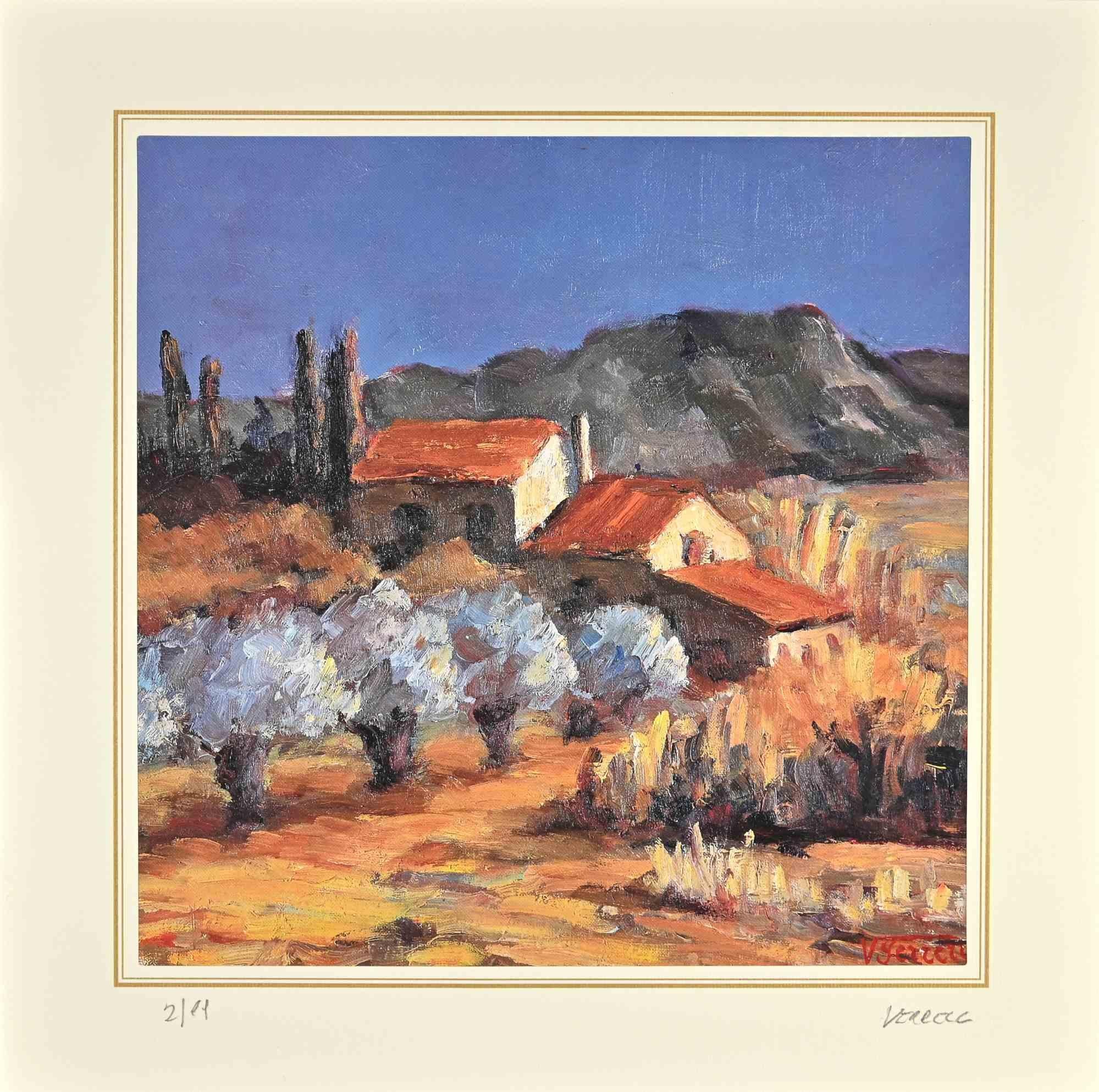 Landscape is a lithograph attributed to Nicholas Verrall (1945)  in the Late 20th Century.

Hand-signed on the right corner. Numbered, Edition, 2/99, on the left margin. On the back is the label of the certificate of  authenticity.

The artwork is