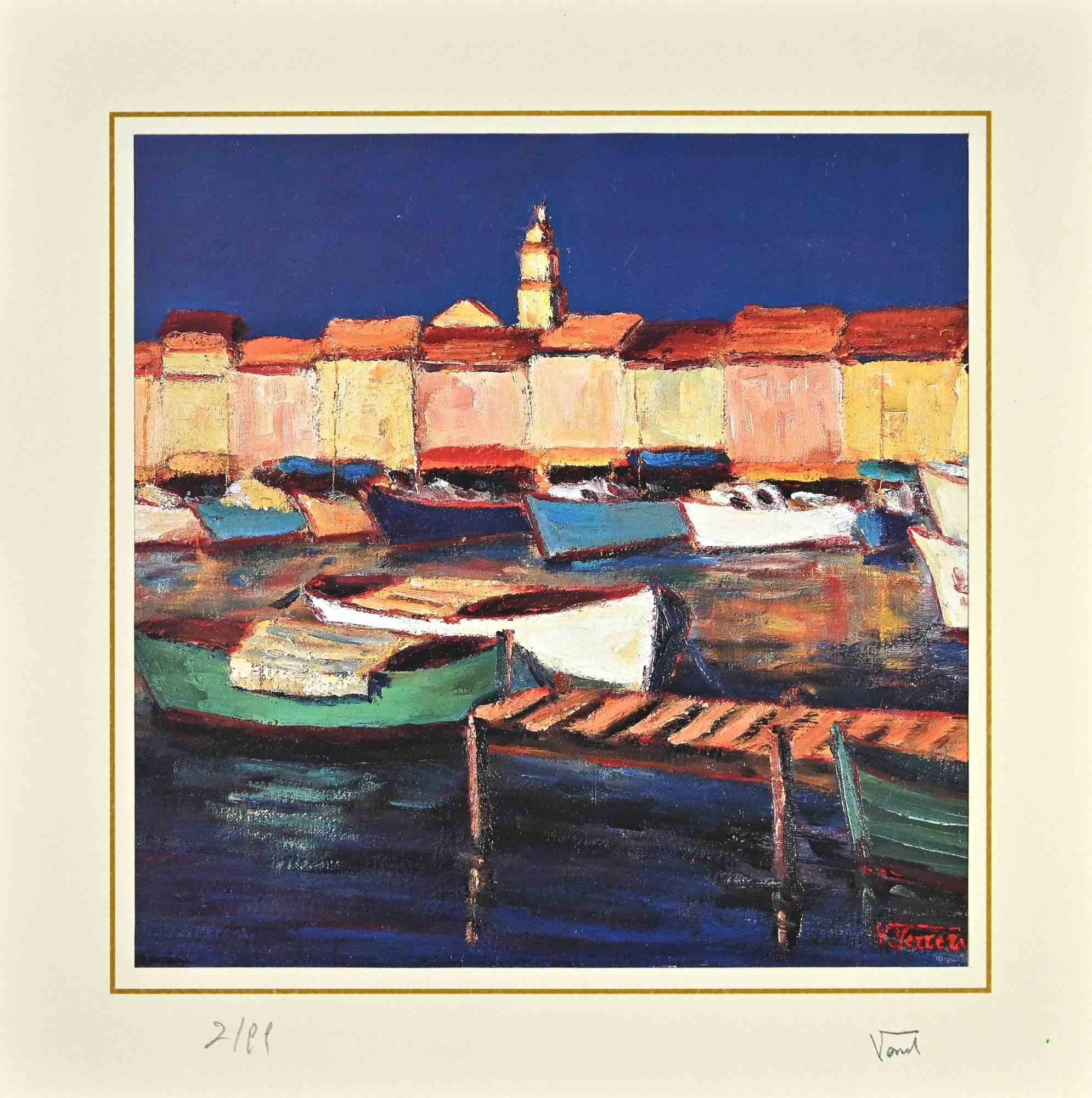 The Picturesque Harbor is a lithograph attributed to Nicholas Verrall (1945) in the Late 20th Century.

Hand-signed on the right corner. Numbered, Edition, 2/99, on the left margin. On the back is the label of the certificate of  authenticity.

The