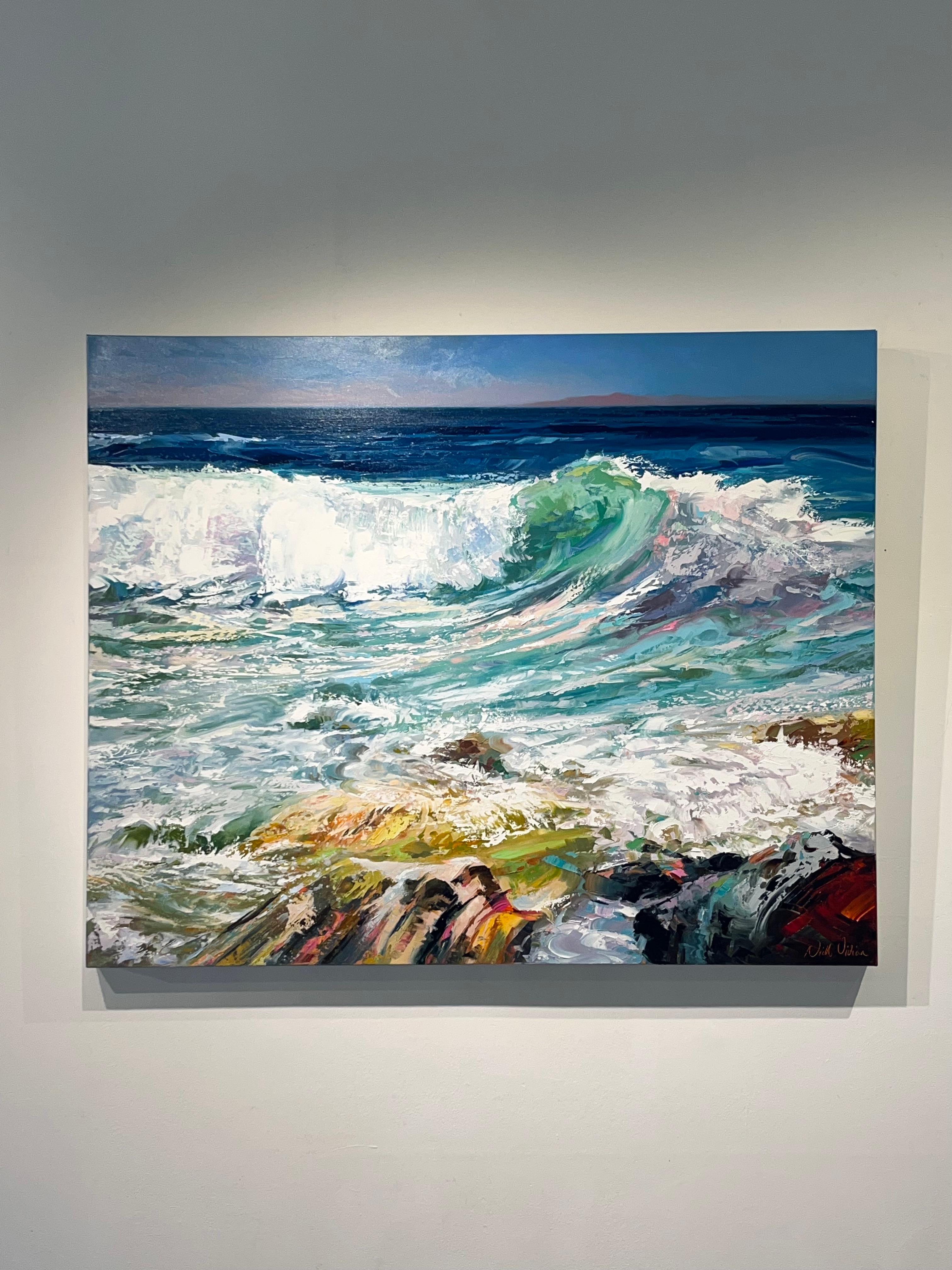 Breaking Wave - modern art expressionist seascape vivid colour waterscape (vague déferlante) - Impressionnisme abstrait Painting par Nicholas Vivian