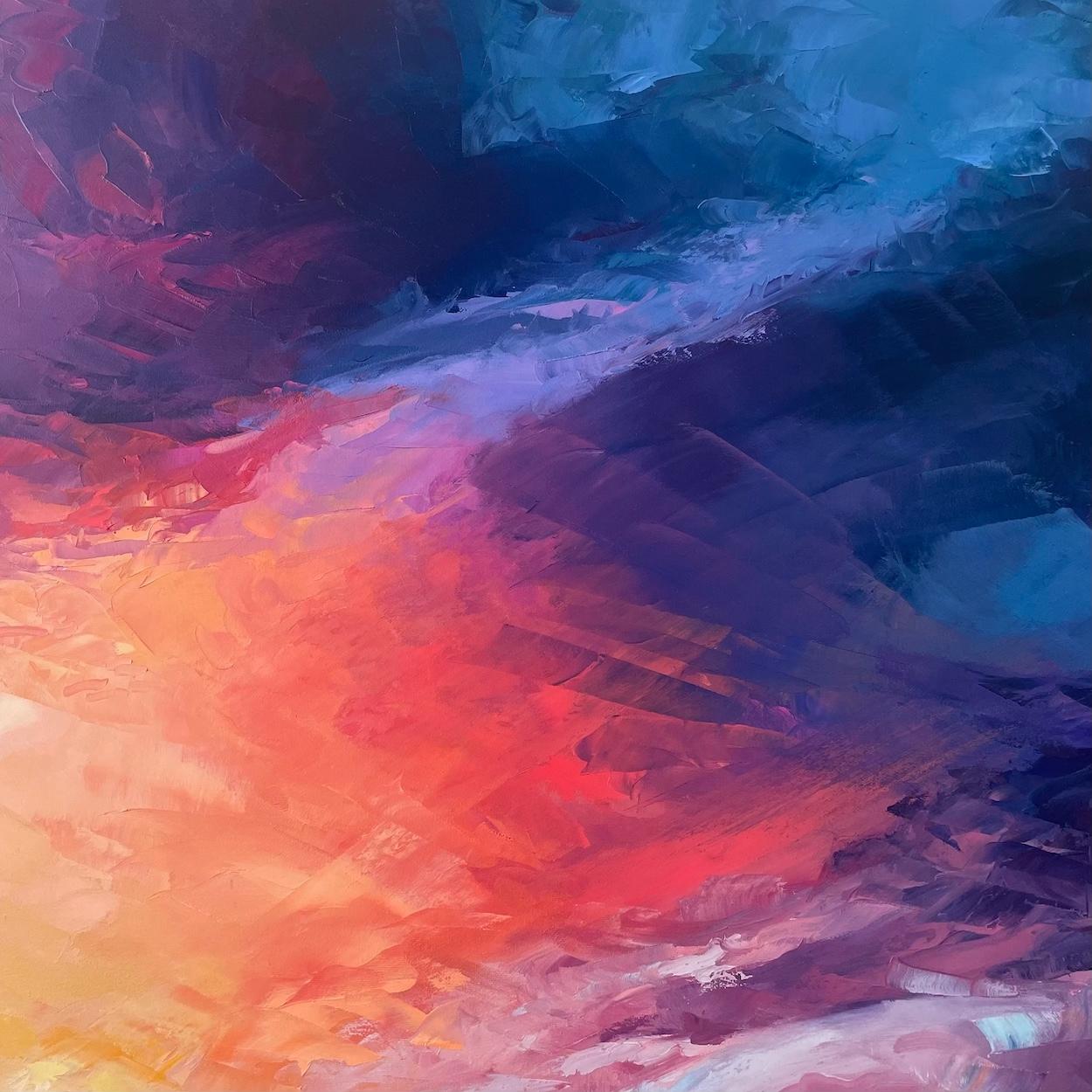 Evening Breeze - impressionist seascape vivid colour - contemporary art - Pink Landscape Painting by Nicholas Vivian