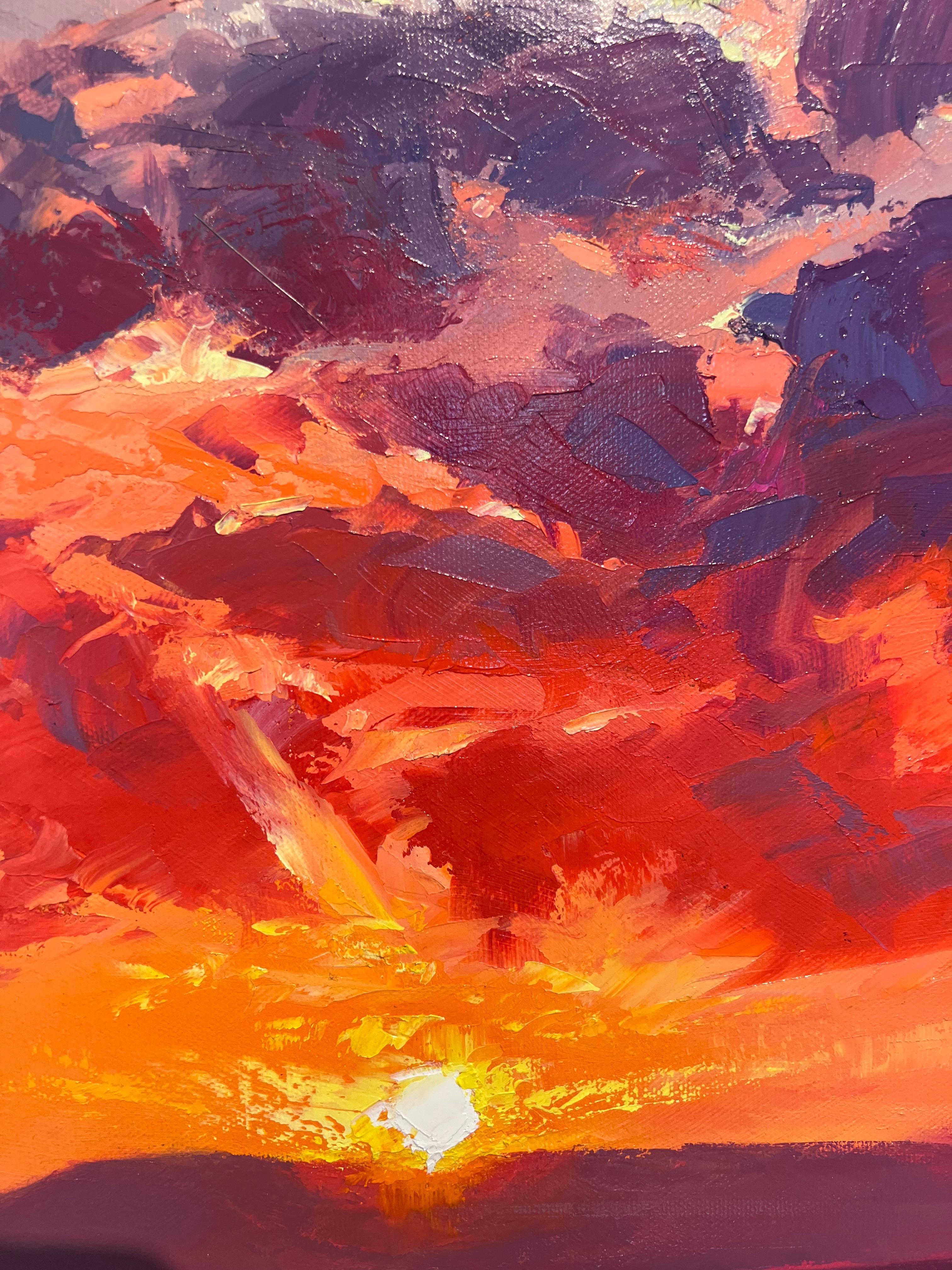 Promise of a New Day - modern art impressionist seascape vivid -contemporary art - Brown Landscape Painting by Nicholas Vivian