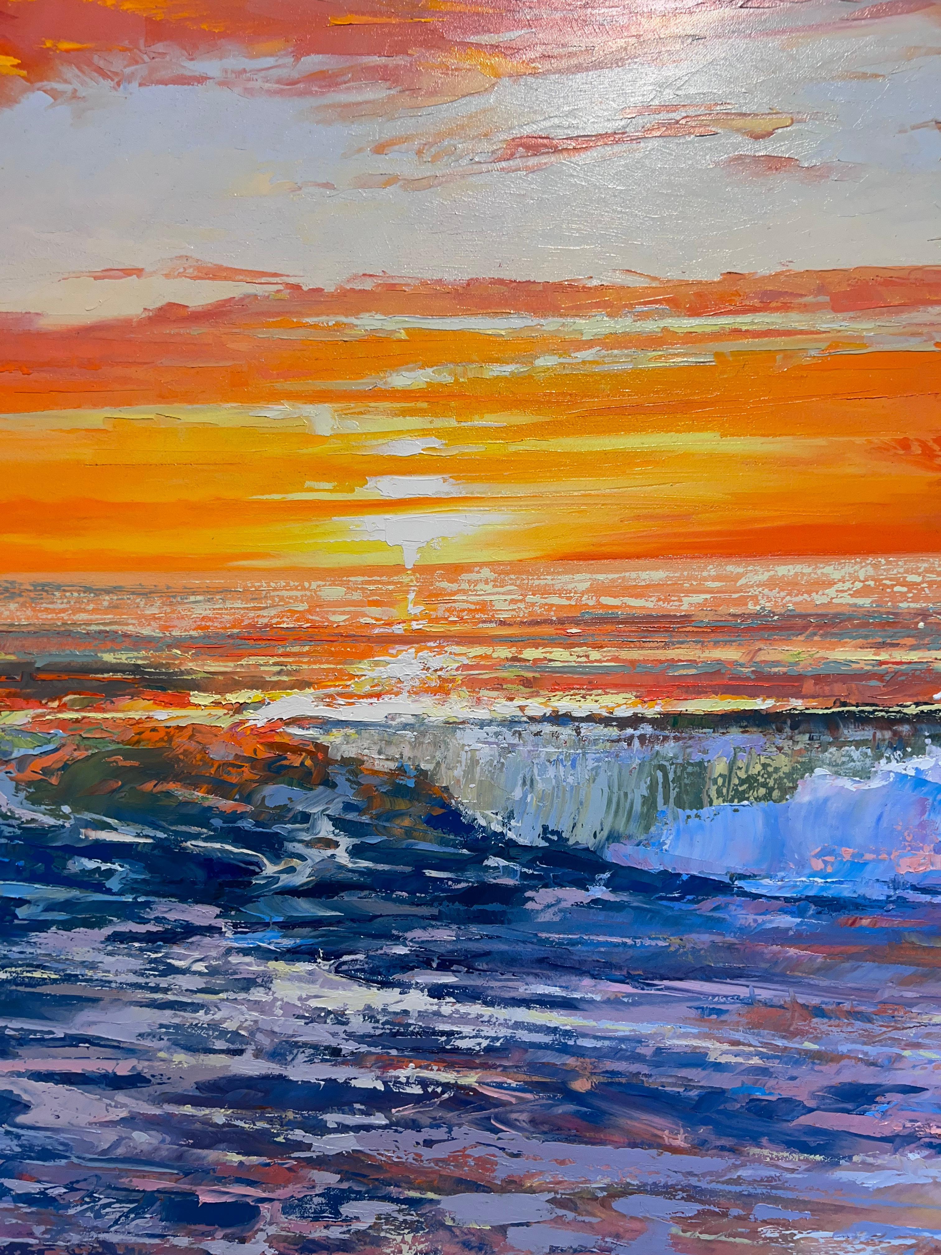 That Golden Hour-modern art impressionist seascape vivid colour-contemprary art - Painting by Nicholas Vivian