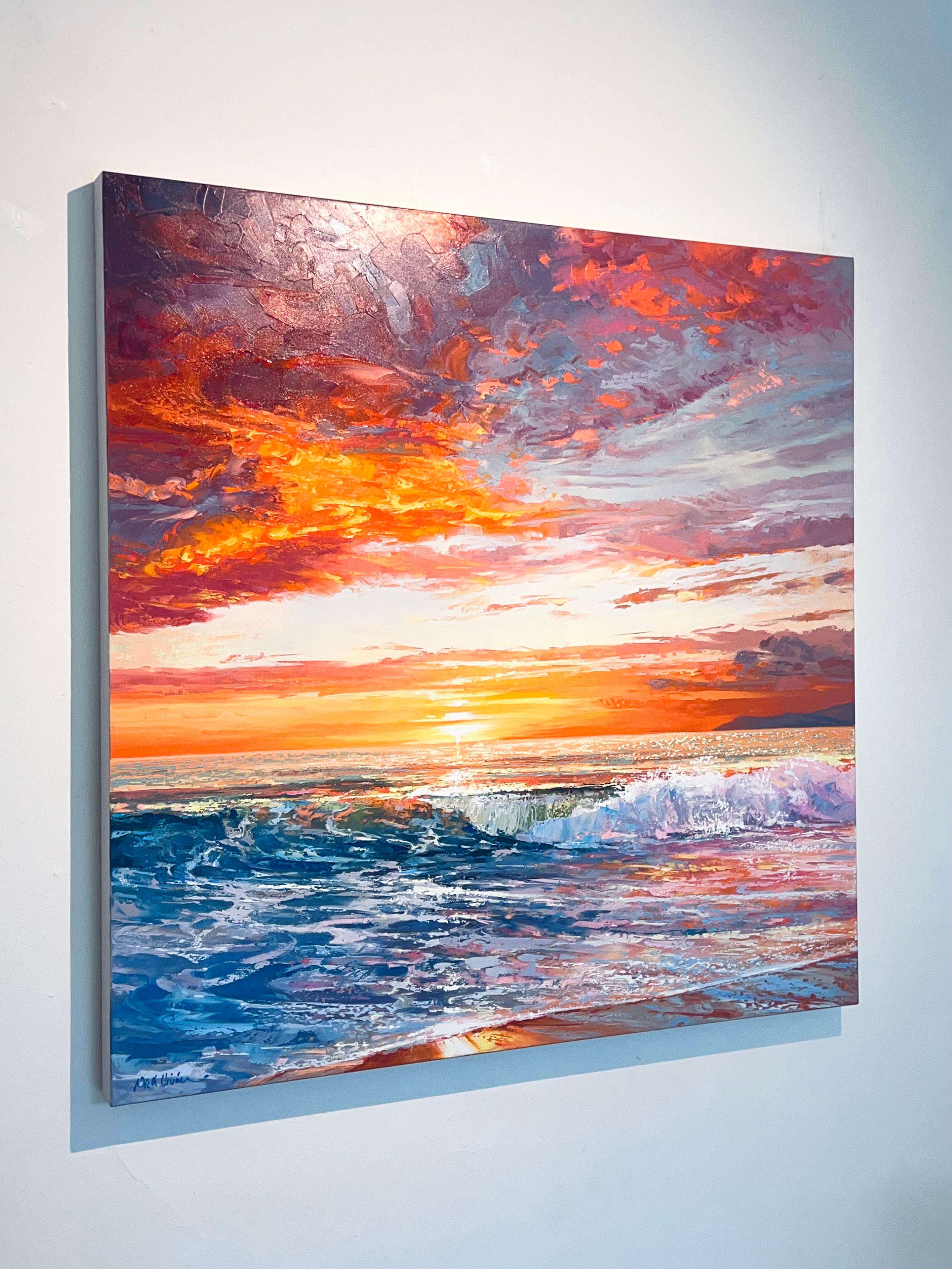 That Golden Hour-modern art impressionist seascape vivid colour-contemprary art - Brown Landscape Painting by Nicholas Vivian