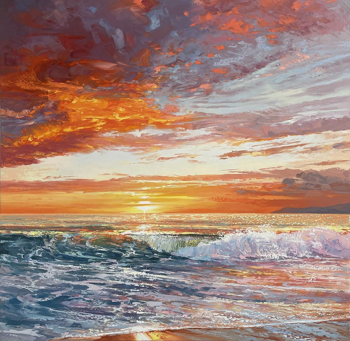 Nicholas Vivian Landscape Painting - That Golden Hour-modern art impressionist seascape vivid colour-contemprary art