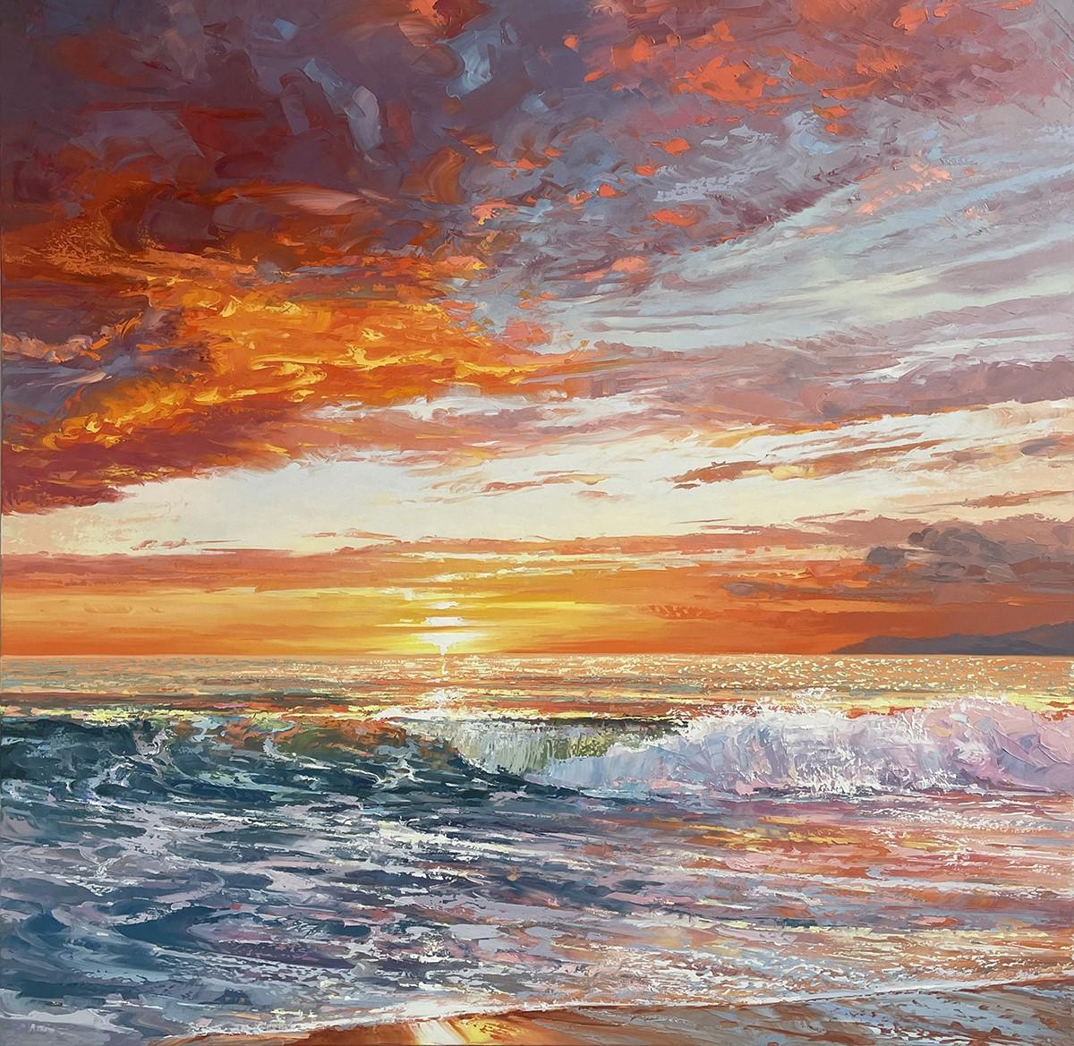 Quell'ora d'oro-arte moderna impressionista paesaggio marino colori vivaci-contemplazione d'arte