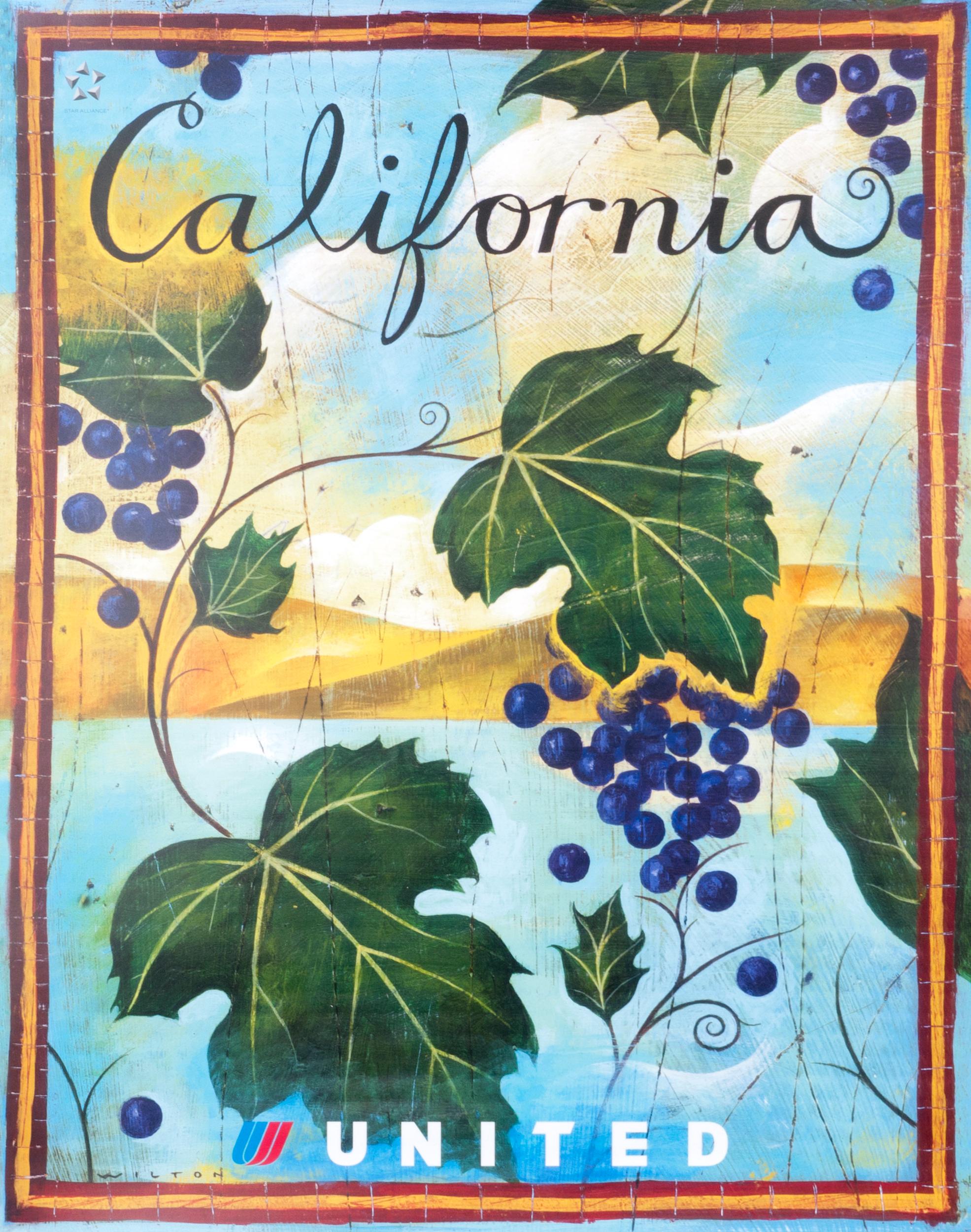 Nicholas Wilton Landscape Print - "California - United Airlines" Wine/Travel Original Poster