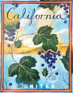 "California - United Airlines" Wine/Travel Original Poster