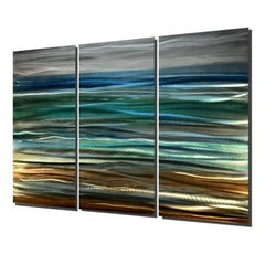 Nicholas Yust Metal Abstract Modern Wall Hanging Sculpture Blue Silver Gold
