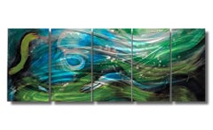 Nicholas Yust Modern Contemporary Metal Wall Decor Sculpture Blue Green Silver