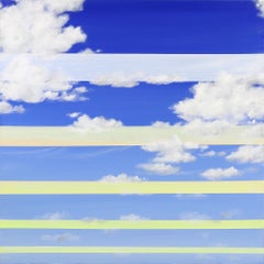 Vision 1 - Peinture géométrique abstraite sur toile inspirée bleue et jaune