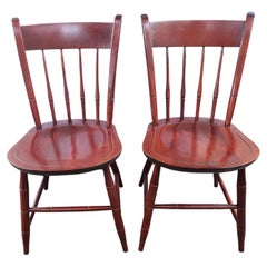 Nichols and Stone Faux Bamboo Red Mahogany Stick Back Windsor Chairs, a Pair