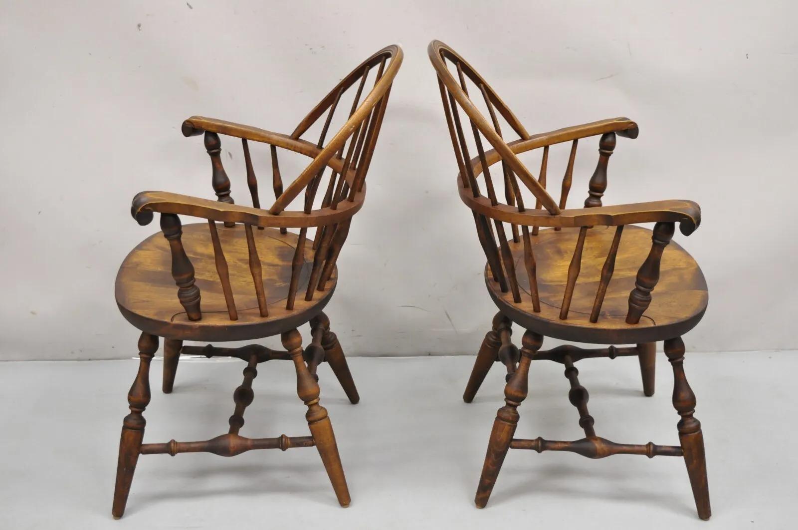 Nichols & Stone Rock Maple Wood Bowback Colonial Windsor Arm Chairs - a Pair For Sale 3