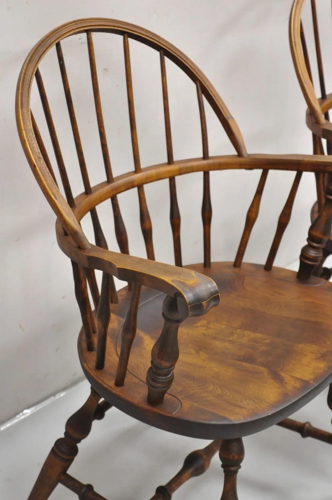 20th Century Nichols & Stone Rock Maple Wood Bowback Colonial Windsor Arm Chairs - a Pair For Sale