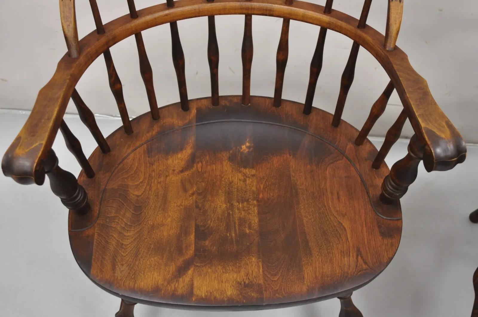 Nichols & Stone Rock Maple Wood Bowback Colonial Windsor Arm Chairs - a Pair For Sale 2
