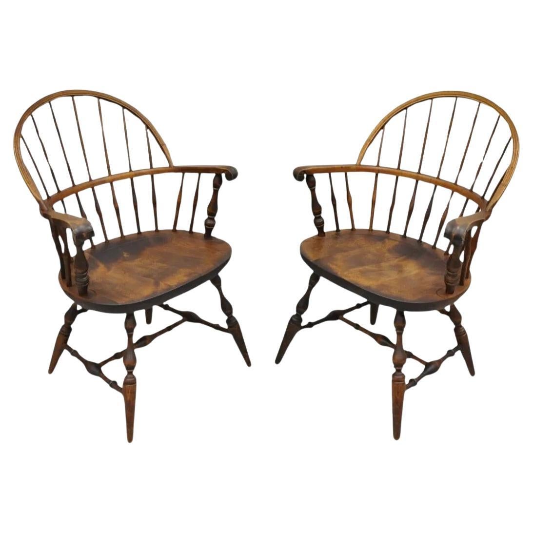 Nichols & Stone Rock Maple Wood Bowback Colonial Windsor Arm Chairs - a Pair For Sale
