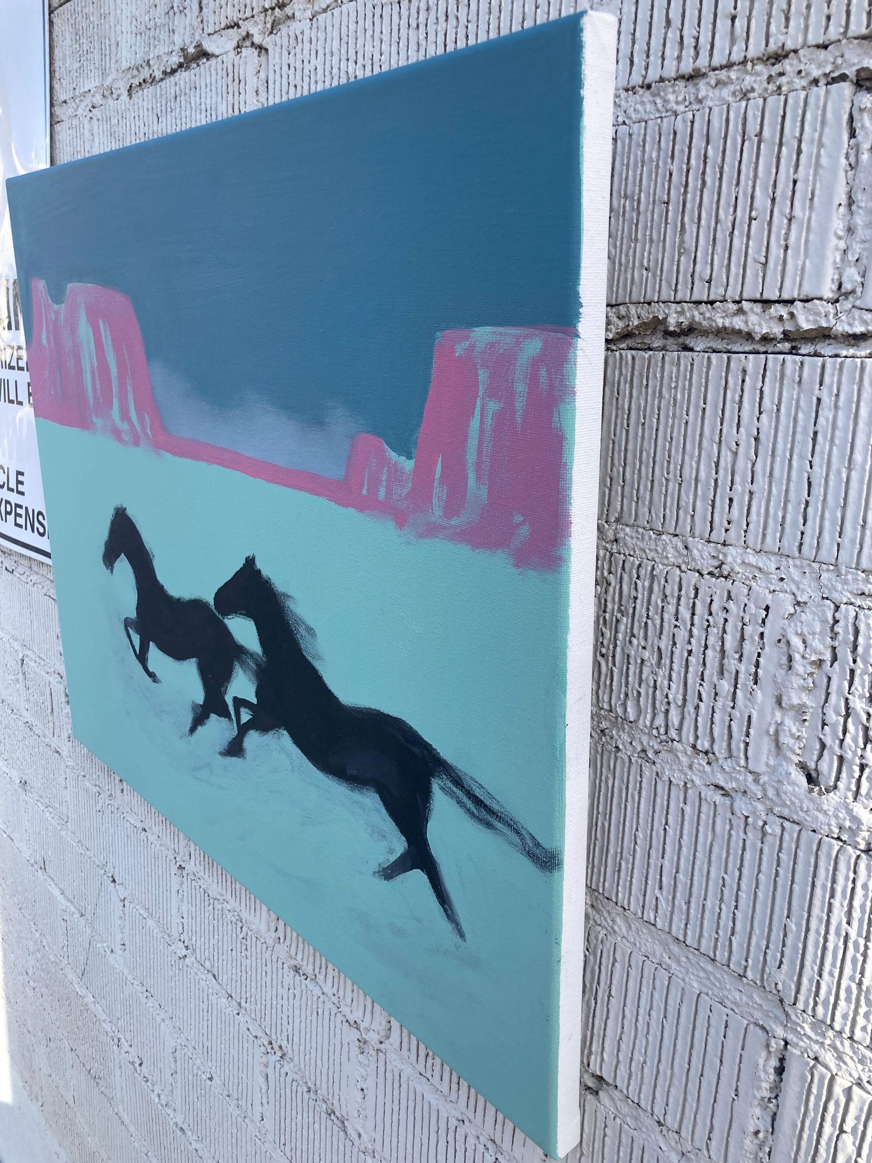 <p>Artist Comments<br>Artist Nick Bontorno exhibits wild horses running in the desert. The pair sprawl through the canyons with reckless abandon. The pink and turquoise hues create a vibrant and energetic display. Nick's painterly approach further