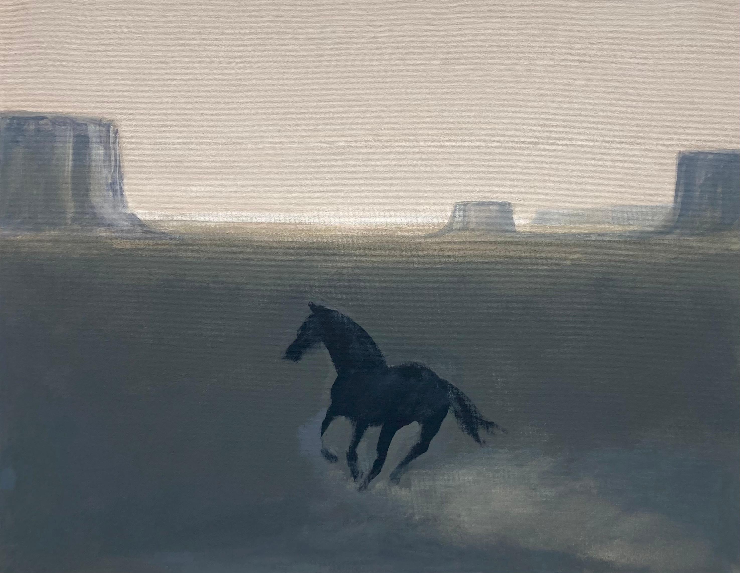 Cheval noir, peinture originale - Art de Nick Bontorno