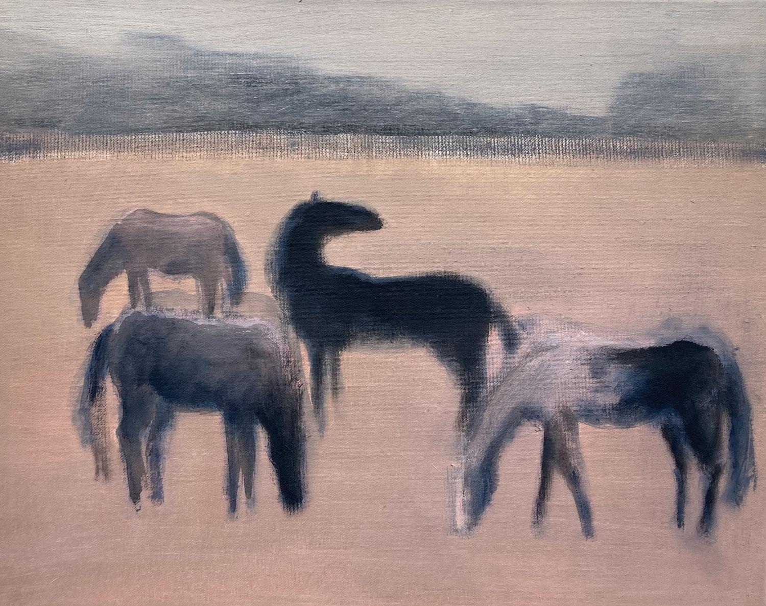 Animal Painting Nick Bontorno - 4 Chevaux, peinture d'origine