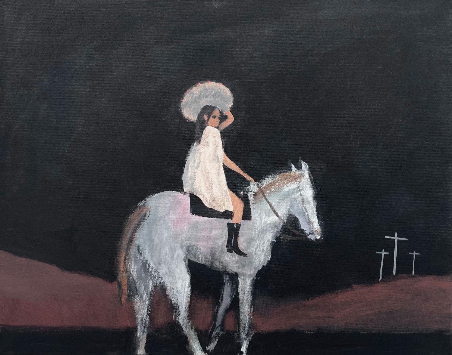 Nick Bontorno Animal Painting - Rider and Crosses, Original Painting