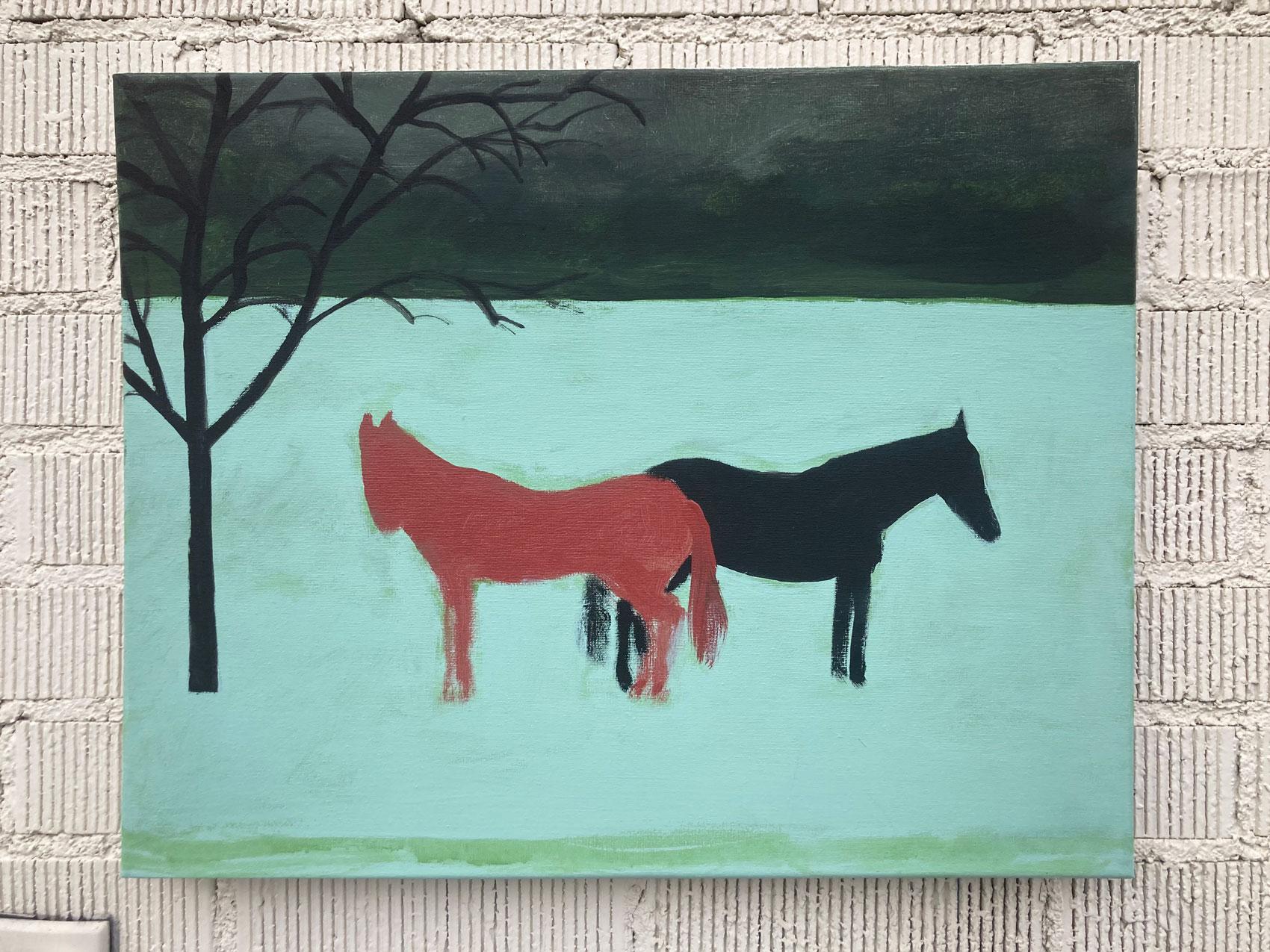 Rote/Schwarze Pferde, Originalgemälde (Art brut), Painting, von Nick Bontorno