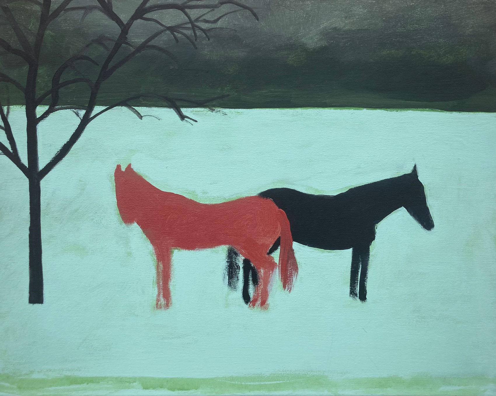 Animal Painting Nick Bontorno - Peinture originale - Chevaux rouges/noirs