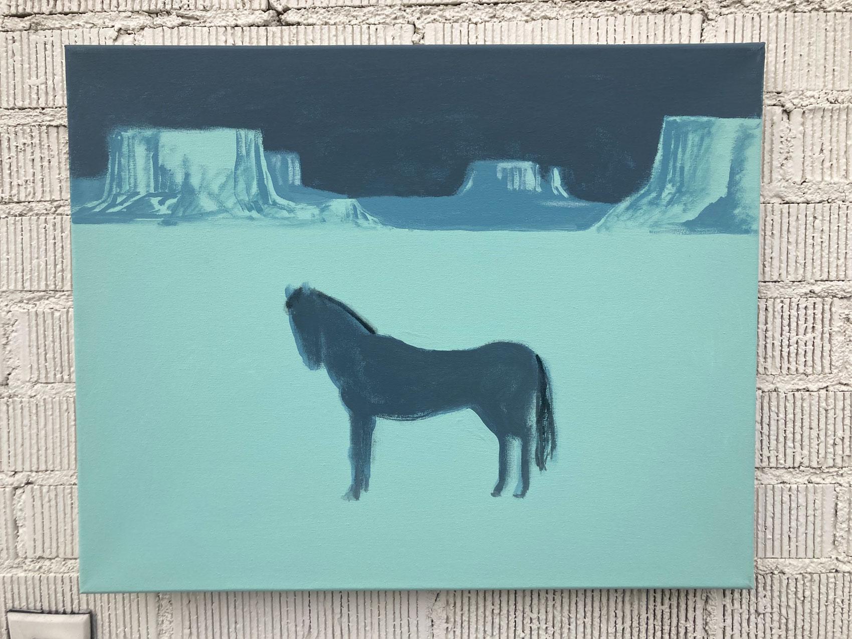 Blaues Pferd, Originalgemälde (Art brut), Painting, von Nick Bontorno