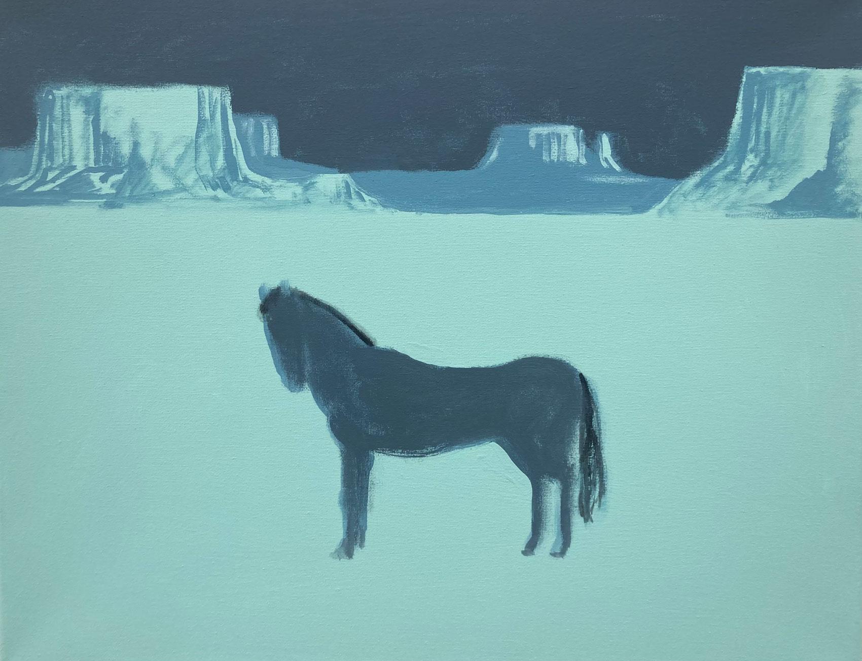 Animal Painting Nick Bontorno - Cheval bleu, peinture originale