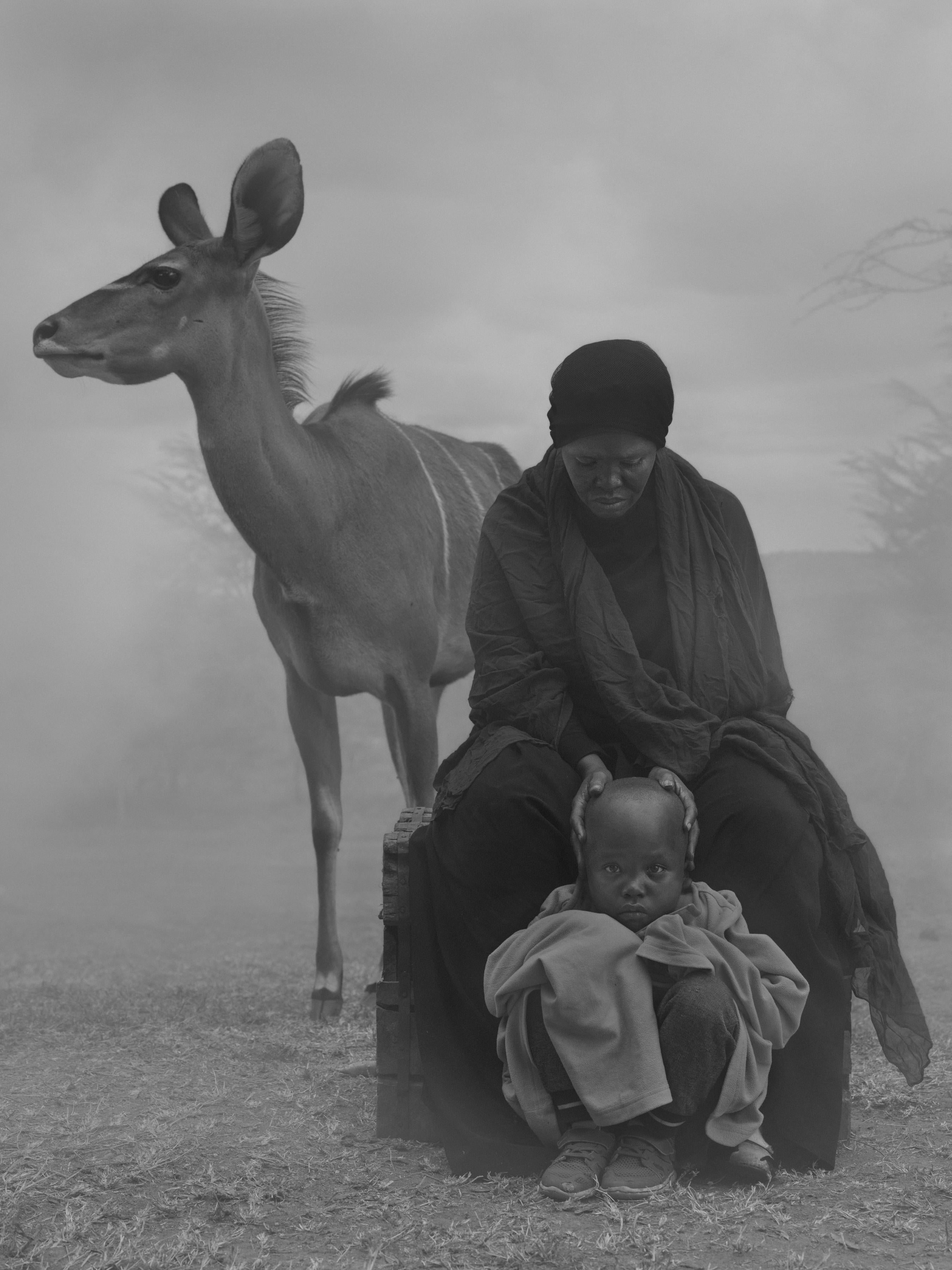 Nick Brandt Black and White Photograph - Halima, Abdul and Frida, Kenya