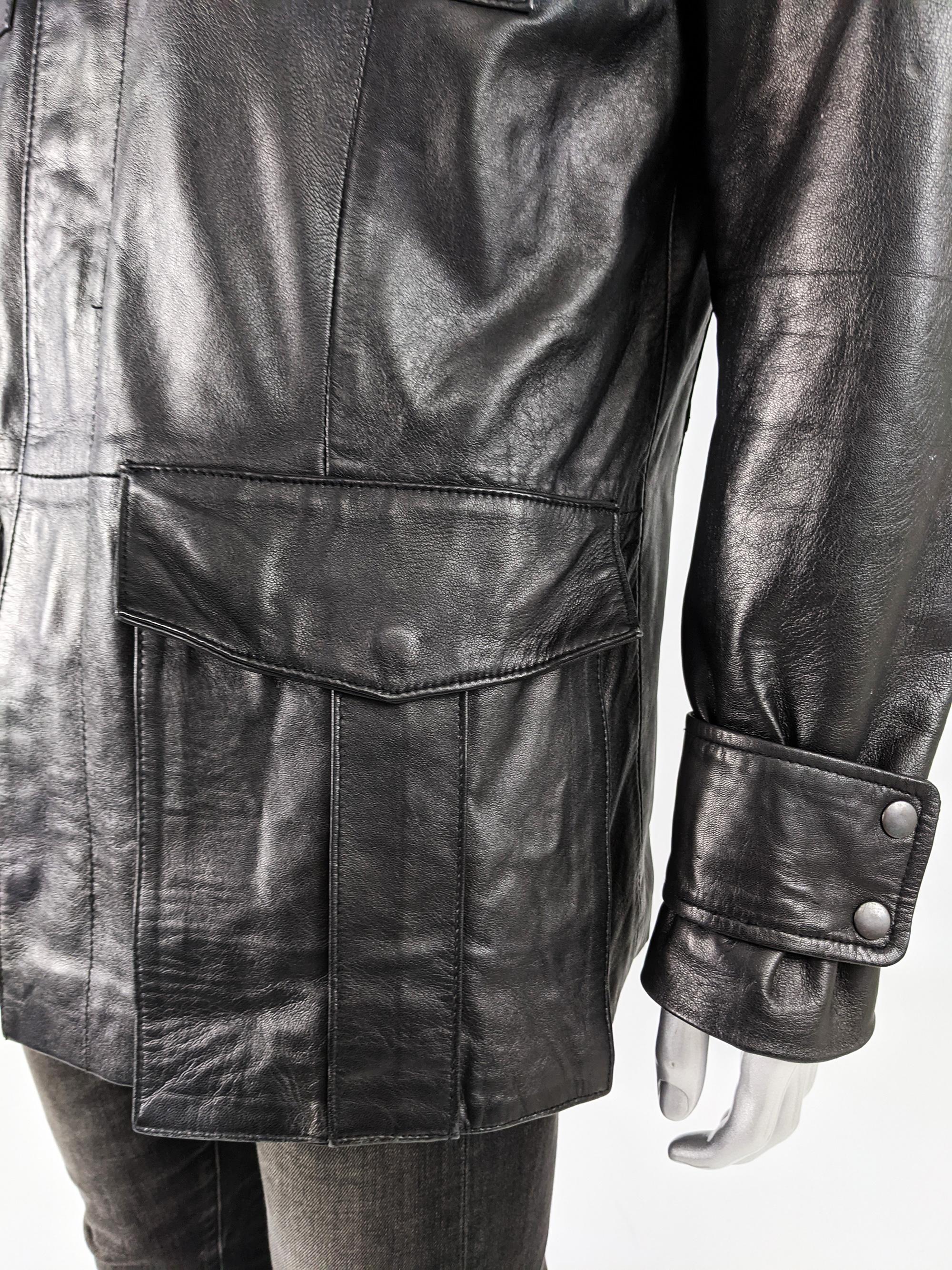  Nick Coleman Mens Vintage Black Leather Jacket Pour hommes 
