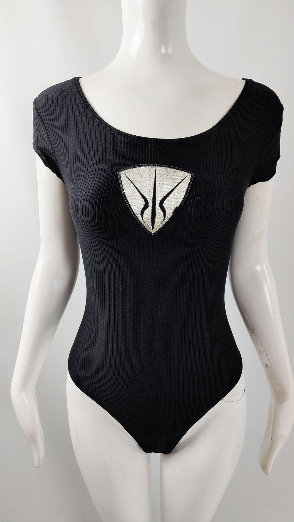 Nick Coleman Vintage Womens Black Bodycon Embroidered Bodysuit Top In Good Condition For Sale In Doncaster, South Yorkshire