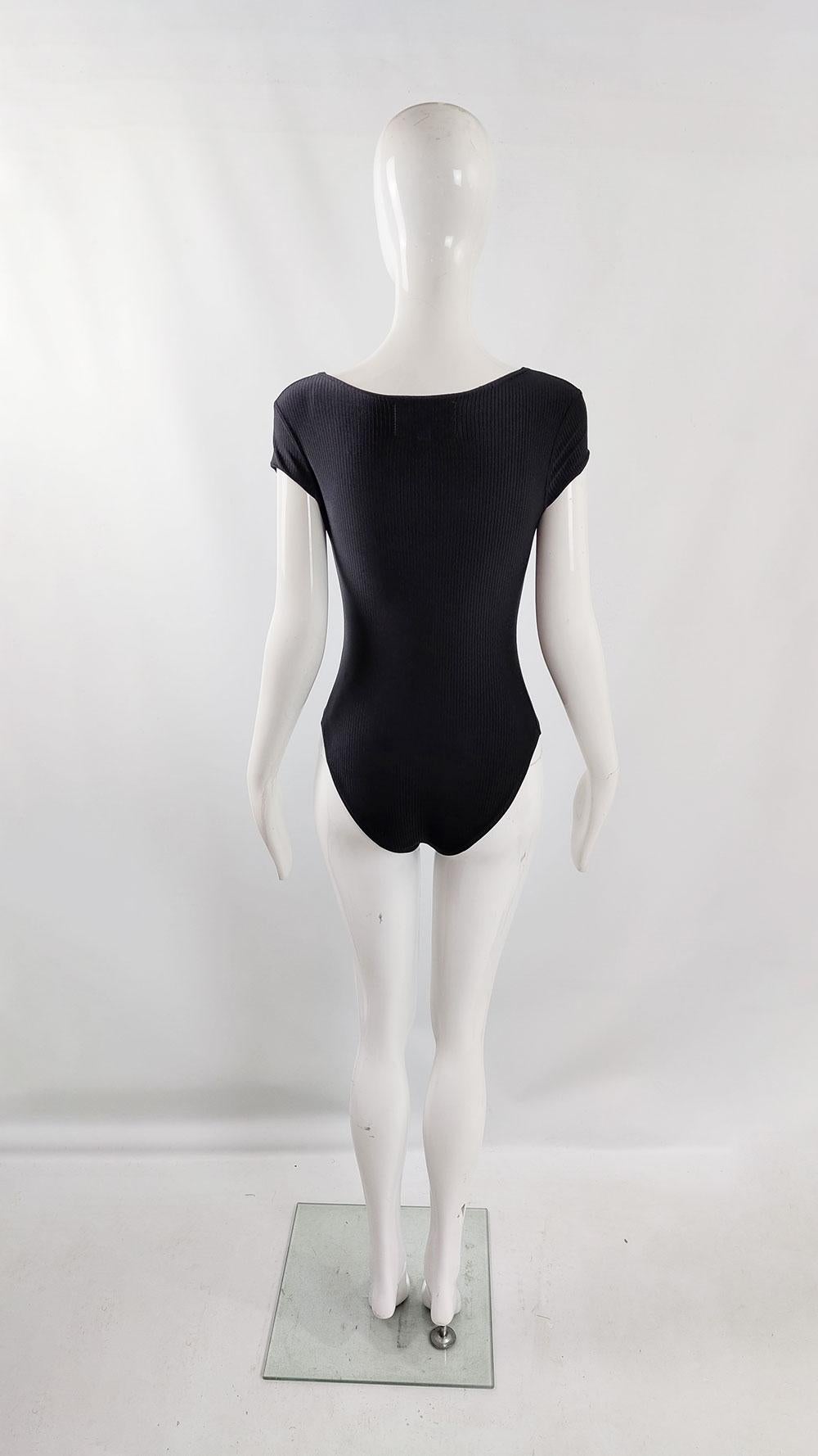 Nick Coleman Vintage Womens Black Bodycon Embroidered Bodysuit Top For Sale 3