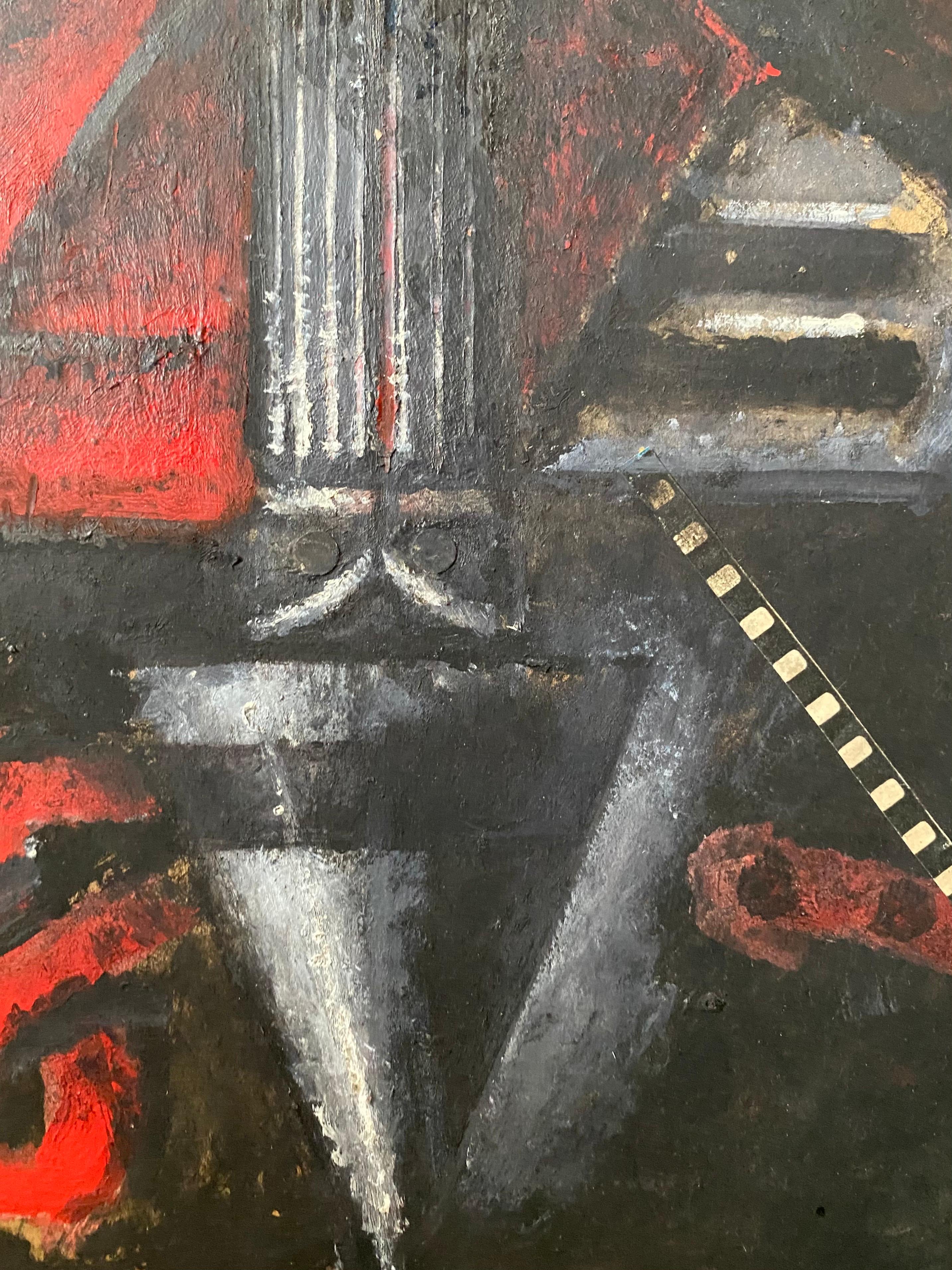 Mixed Media Collage Oil Painting Futuristic Abstract Expressionist Machine Art For Sale 4