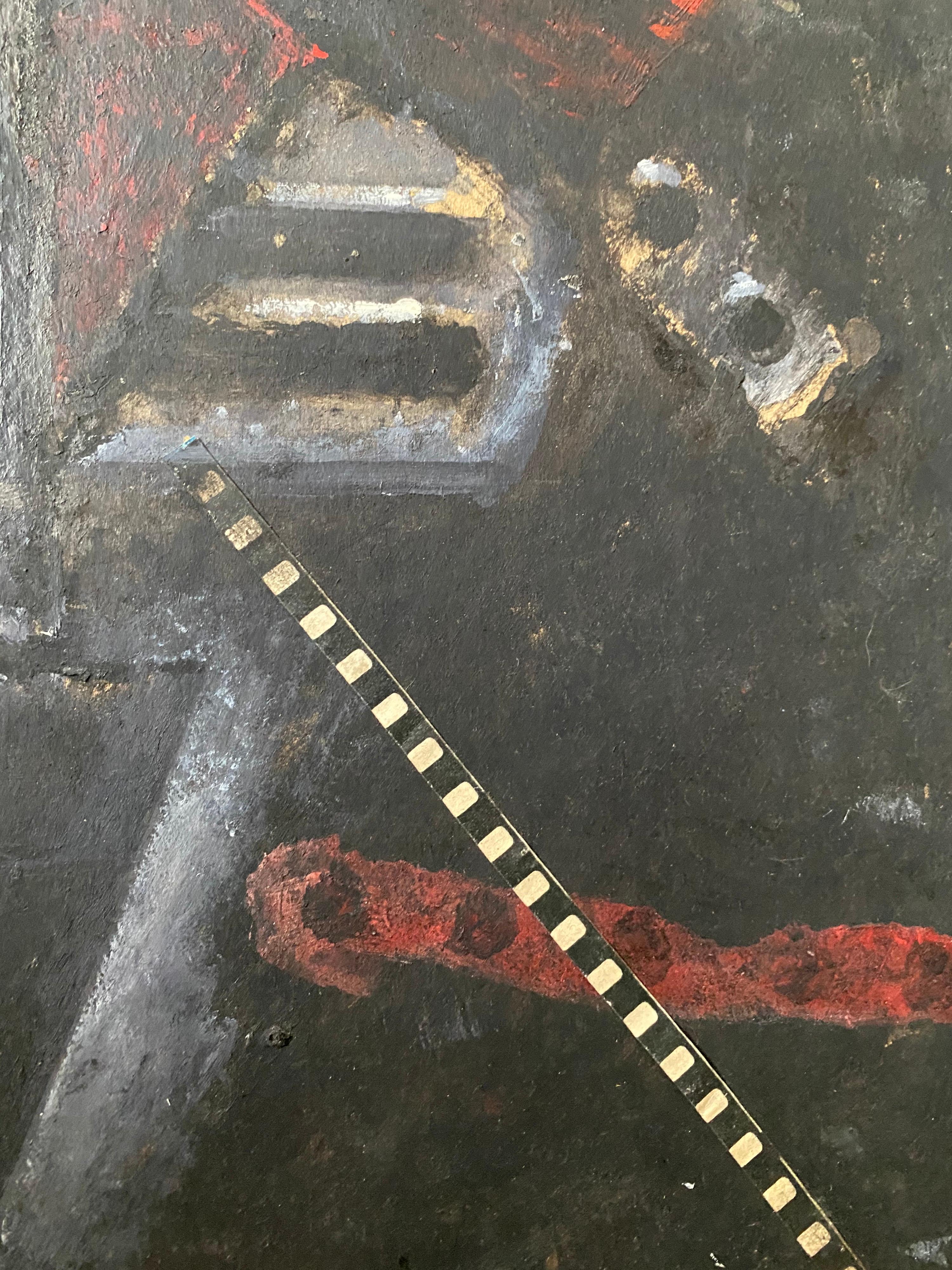 Mixed Media Collage Oil Painting Futuristic Abstract Expressionist Machine Art For Sale 6
