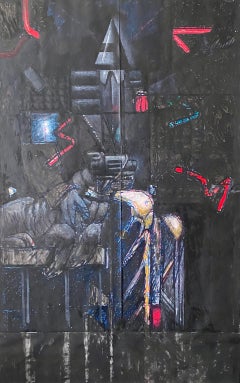 Mixed Media Collage Oil Painting Futuristic Abstract Expressionist Machine Art