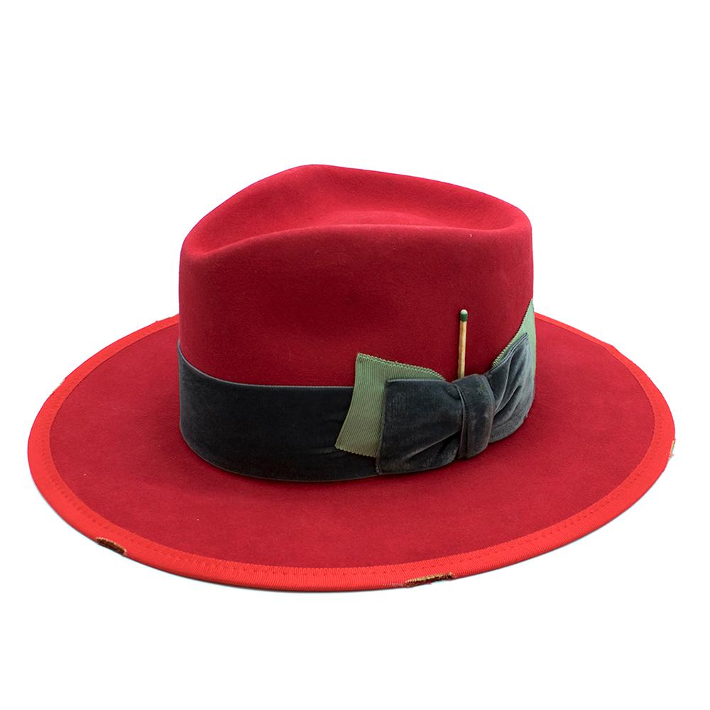 Nick Fouquet Red Island Distressed Matchstick Wool Felt Fedora - Size 6 3/4, 54 In New Condition For Sale In London, GB