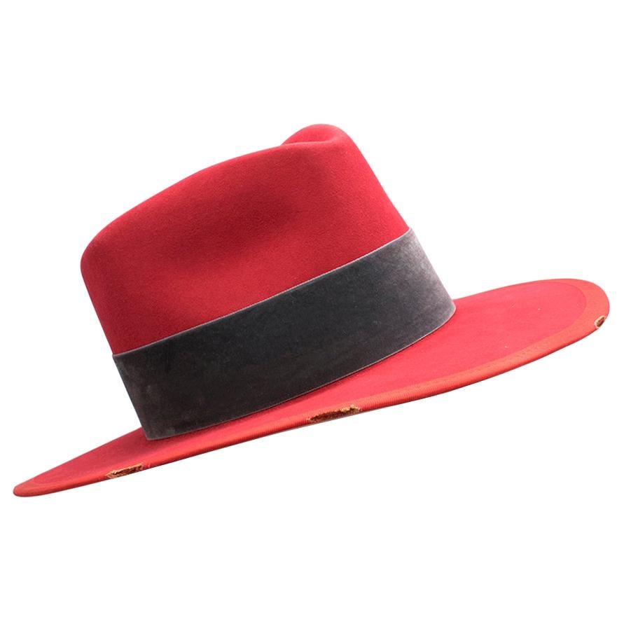 Nick Fouquet Red Island Distressed Matchstick Wool Felt Fedora - Size 6 3/4, 54 For Sale