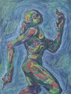 «Android Woman», pintura abstracta dinámica, acrílico sobre panel de madera, de Nick Keefer