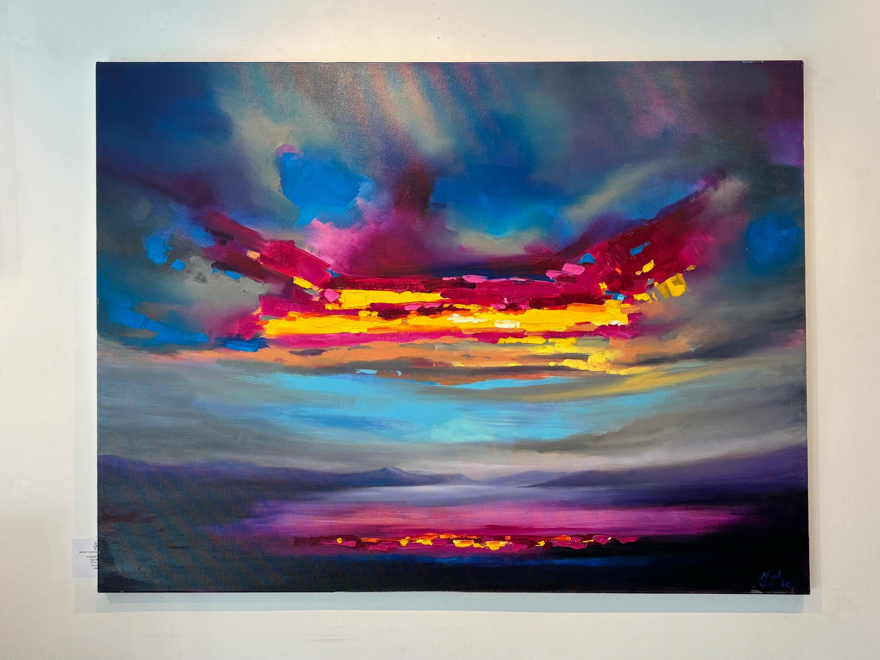 Riflessi celesti - pittura ad olio originale di paesaggio astratto - Arte contemporanea - Abstract Painting Grigio di Nick Quirke