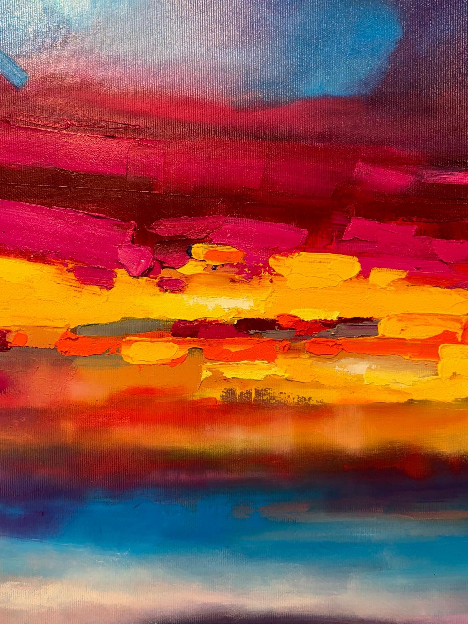 Die Glut des Horizonts - Abstraktes Ölgemälde - Zeitgenössische Kunst (Violett), Landscape Painting, von Nick Quirke