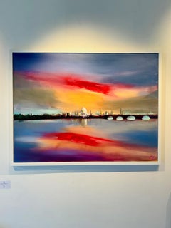 Coucher de soleil sur St Paul - paysage urbain abstrait - art contemporain original