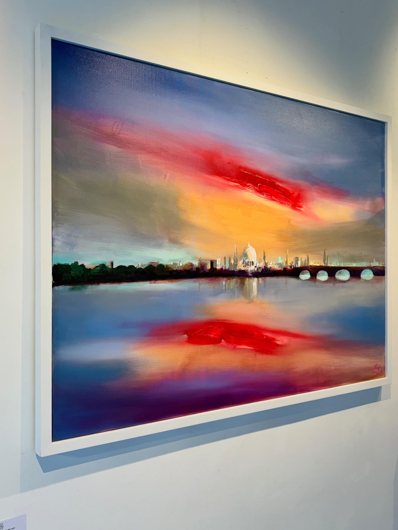 Sonnenuntergang über St. Paul - abstraktes Stadtbild - original zeitgenössische Kunst (Abstrakter Impressionismus), Painting, von Nick Quirke