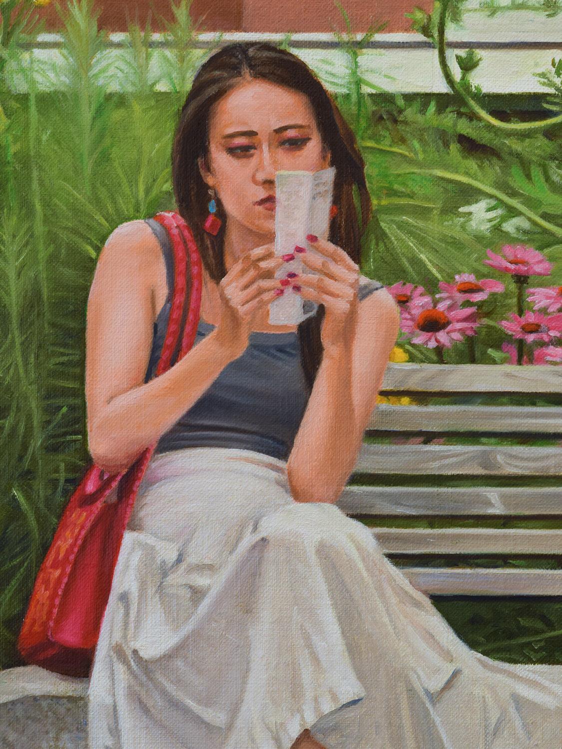 Inmitten der Wildblumen, Ölgemälde (Braun), Figurative Painting, von Nick Savides