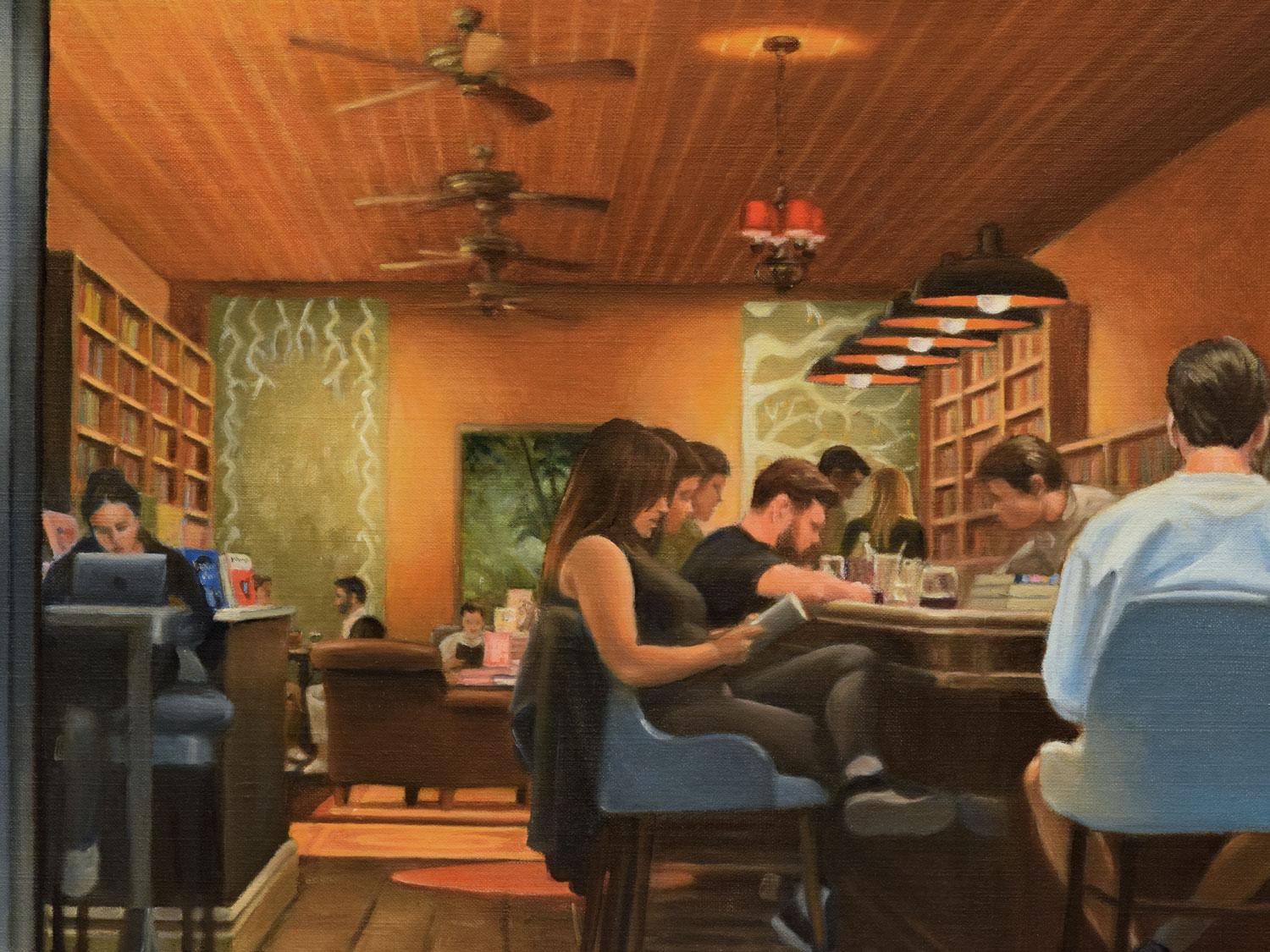 Club de livres, peinture à l'huile - Marron Interior Painting par Nick Savides