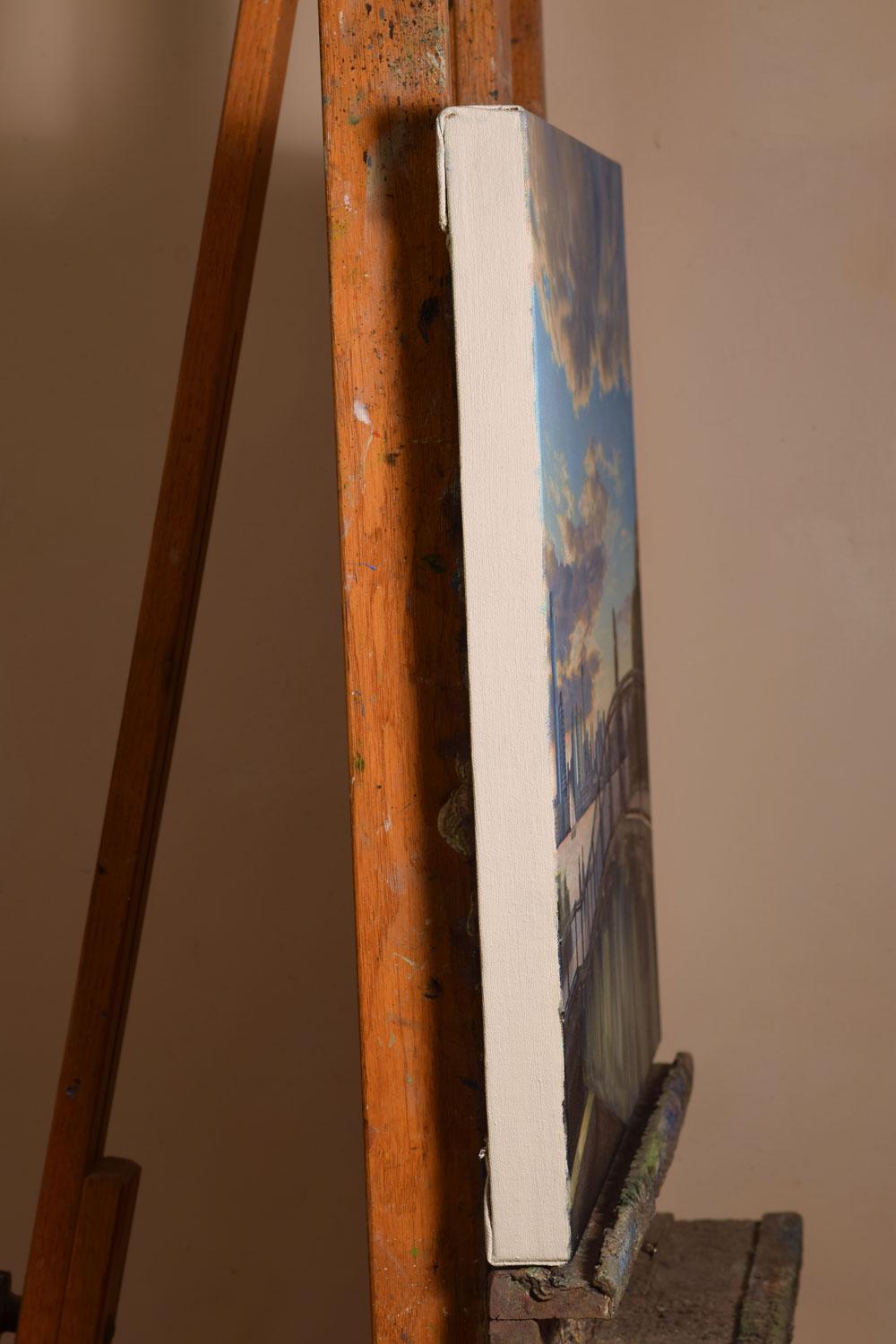 Bridge to Sunset, Ölgemälde – Painting von Nick Savides