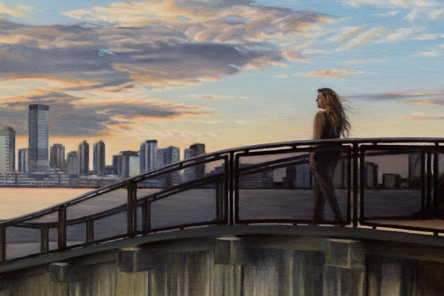 Bridge to Sunset, Ölgemälde (Grau), Landscape Painting, von Nick Savides