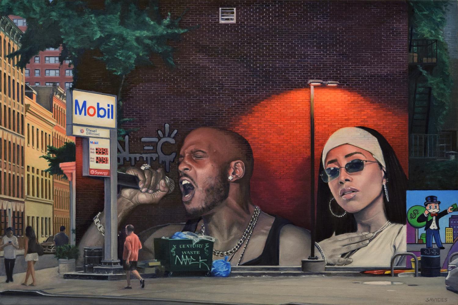 Nick Savides Figurative Painting - DMX and Aaliyah on 8th, Oil Painting